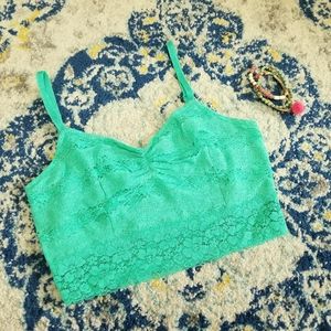 Decree Longline Lace Lined Bralette Spring Green S